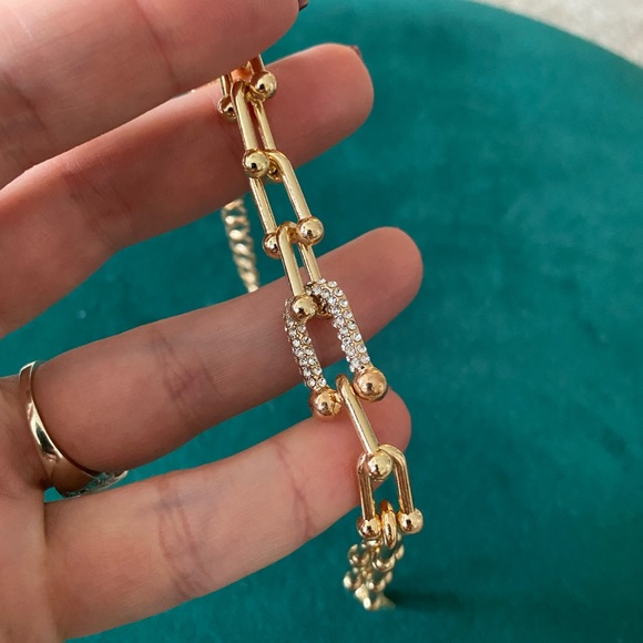 HARDWEAR LINK BRACELET with crystals in golden color - Picture 2 of 2